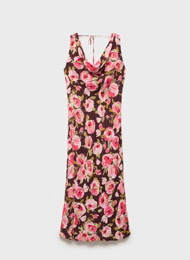 MANGO  floral cowlneck dress for Women | Best Price UAE
